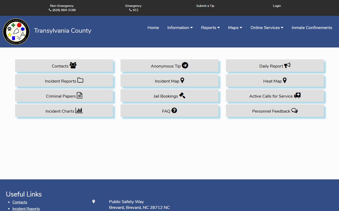 Transylvania County inmate population Citizen Connect portal links